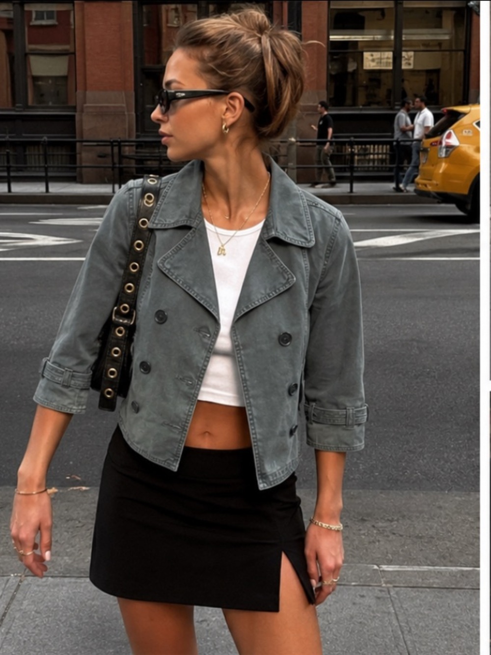 Ruehl No.925 Y2K Grunge Army Green Double Breasted Cropped Utility Jacket Size L